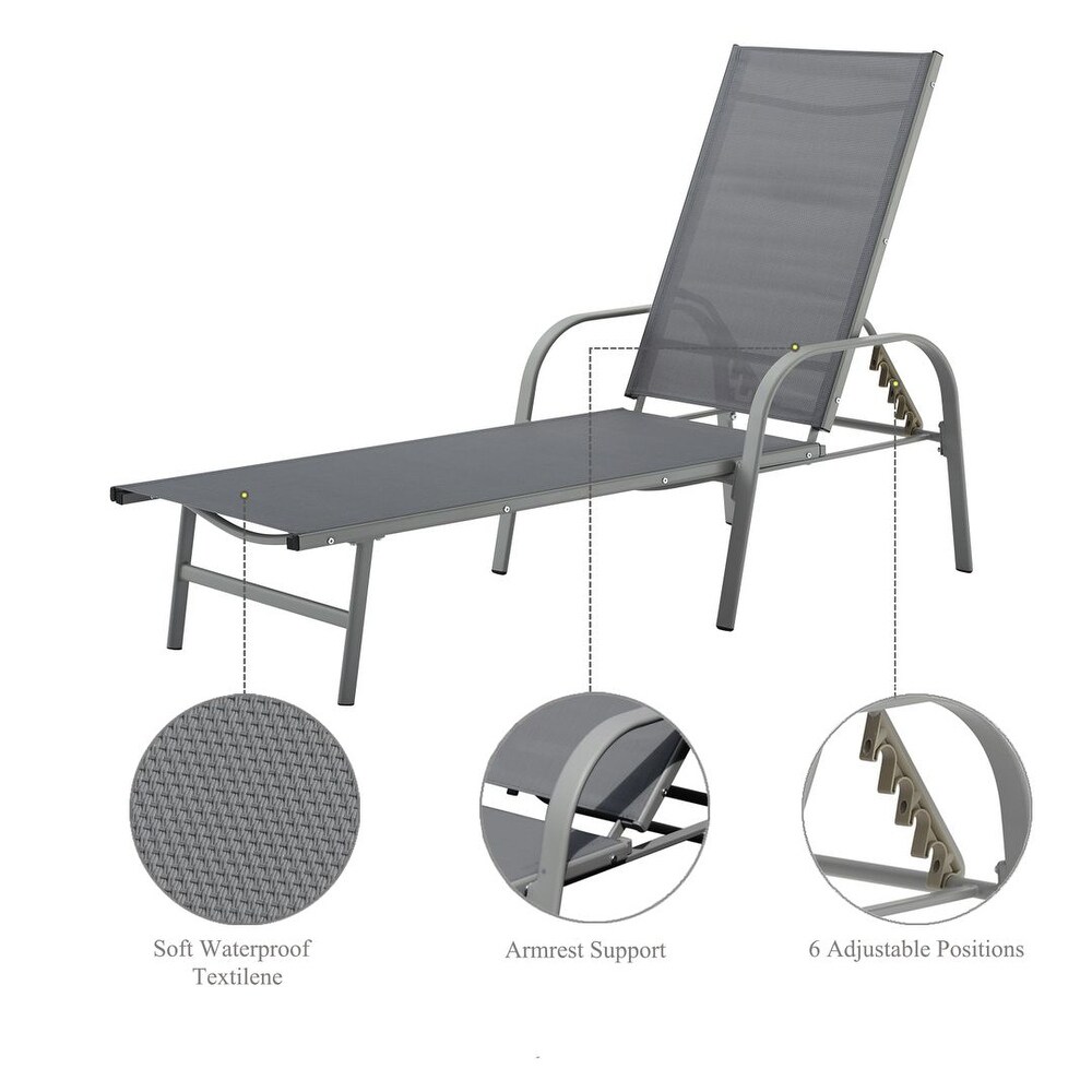 Corvus Antonio Outdoor Black Sling Fabric Adjustable Chaise Lounge
