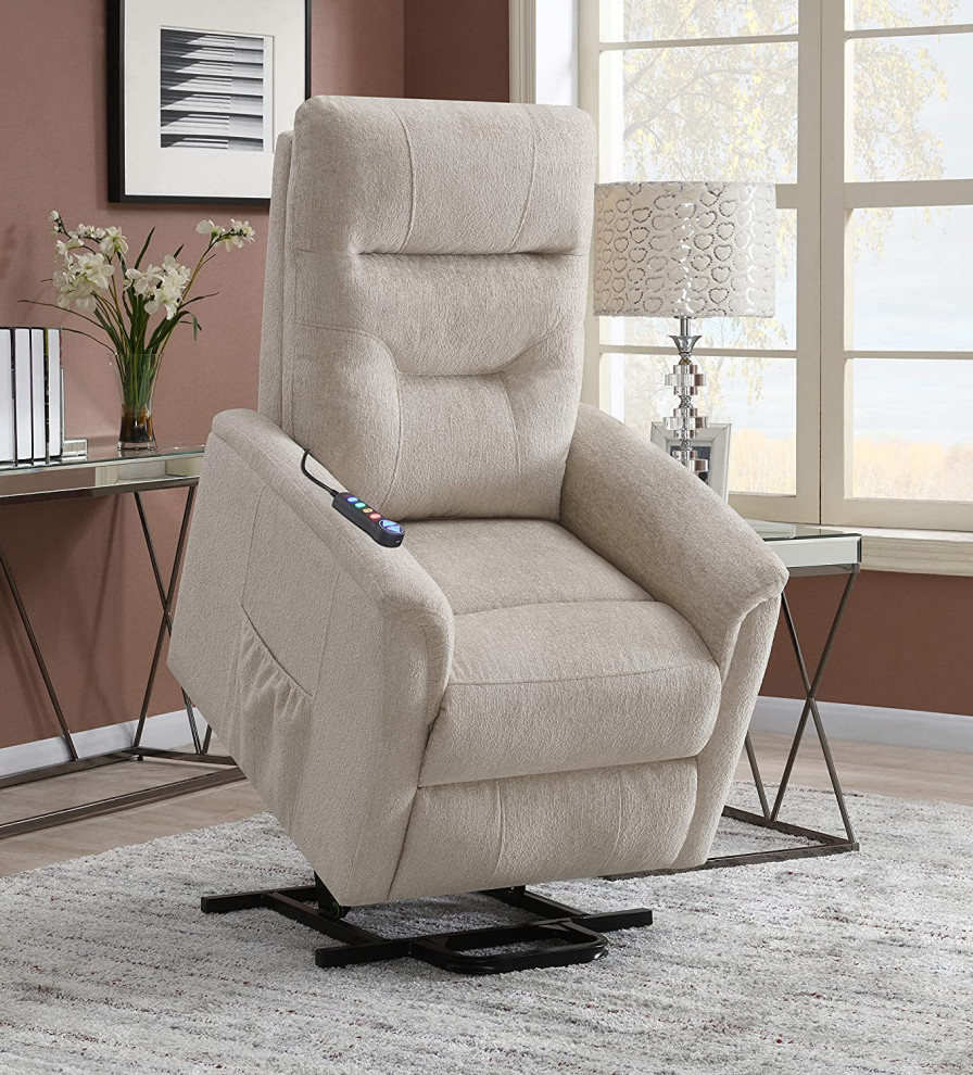 Power Lift Recliner  Beige Upholstery With Side Storage Pocket  Comfortable   Transitional   Recliner Chairs   by Decor Love  Houzz