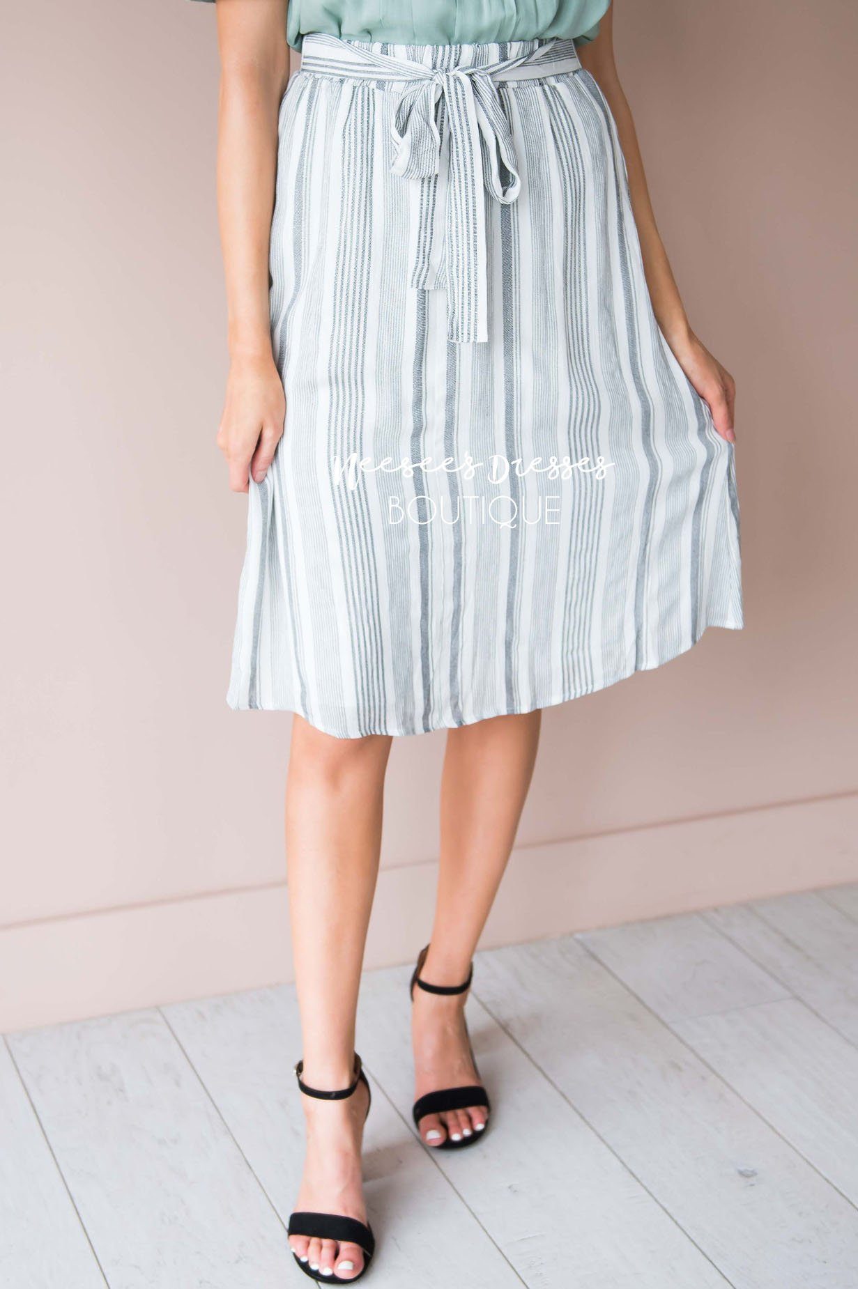 Striped Tie Front Skirt