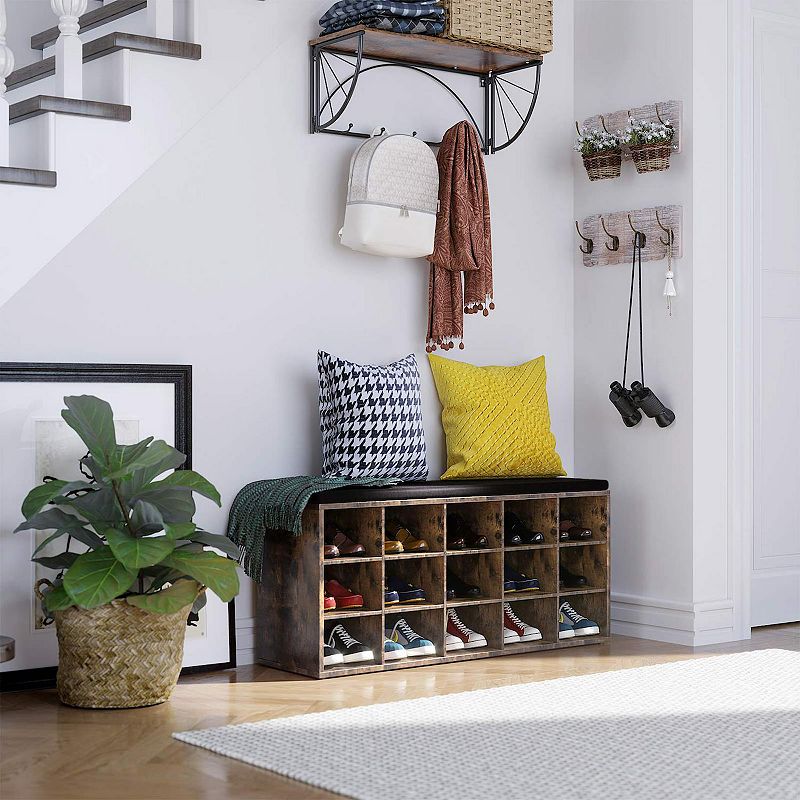 Shoe Bench with Cushion， 15-Cube Storage Bench