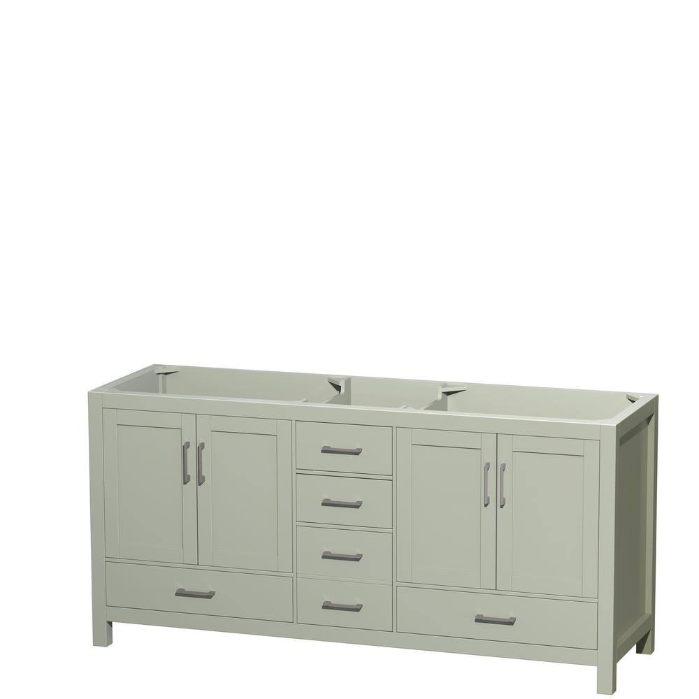 Wyndham Collection Sheffield 70.75 in. W x 21.5 in. D x 34.25 in. H Double Bath Vanity Cabinet without Top in Light Green WCS141472DLGCXSXXMXX