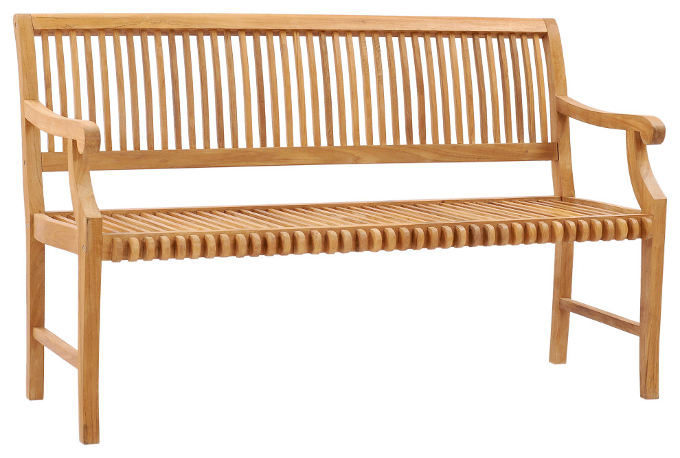 Teak Wood Castle Outdoor Patio Bench with Arms  5 ft   Traditional   Outdoor Benches   by Chic Teak  Houzz