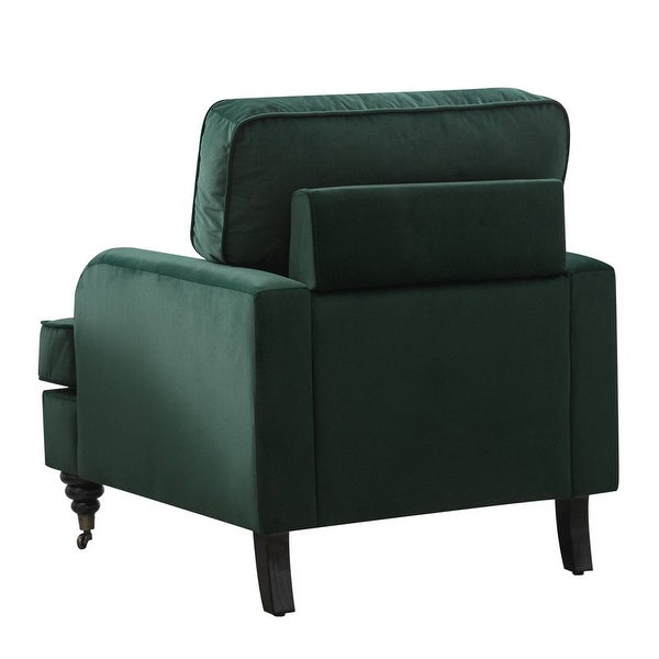 Velvet Accent Chair， Sofa Armchair with Casters， Mid-Century Velvet Upholstered Comfort Armchair with Wooden Legs