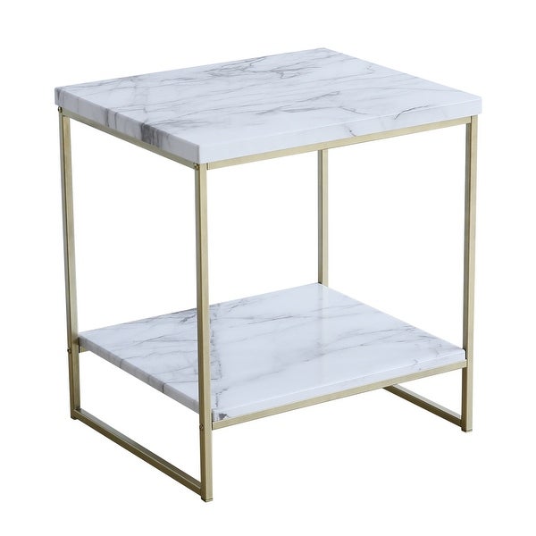 Roomfitters 2 Tier White Faux Marble Print End Table