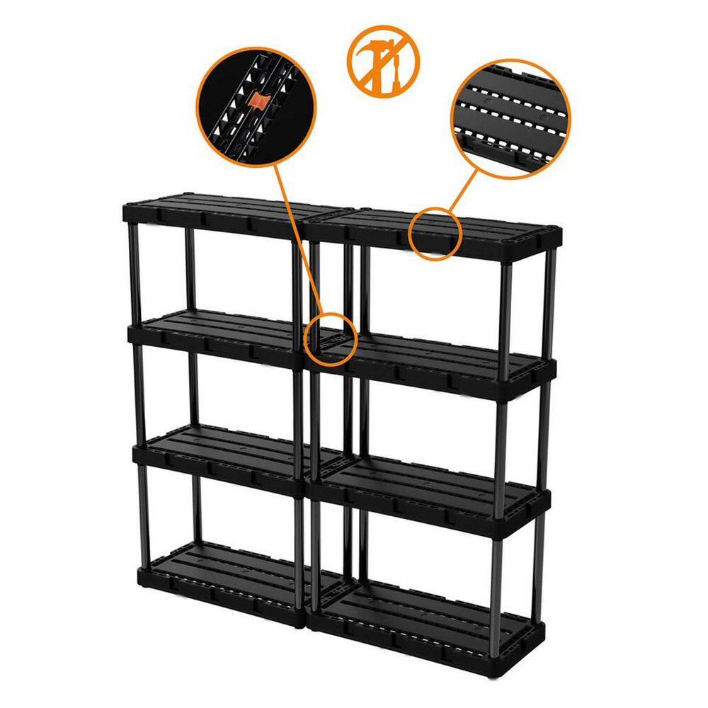 GRACIOUS LIVING Knect-A-Shelf Black 4-Shelves Light Duty Storage Unit 12 in. W x 48 in. H x 24 in. D (3-Pack) 3 x 91089-1C