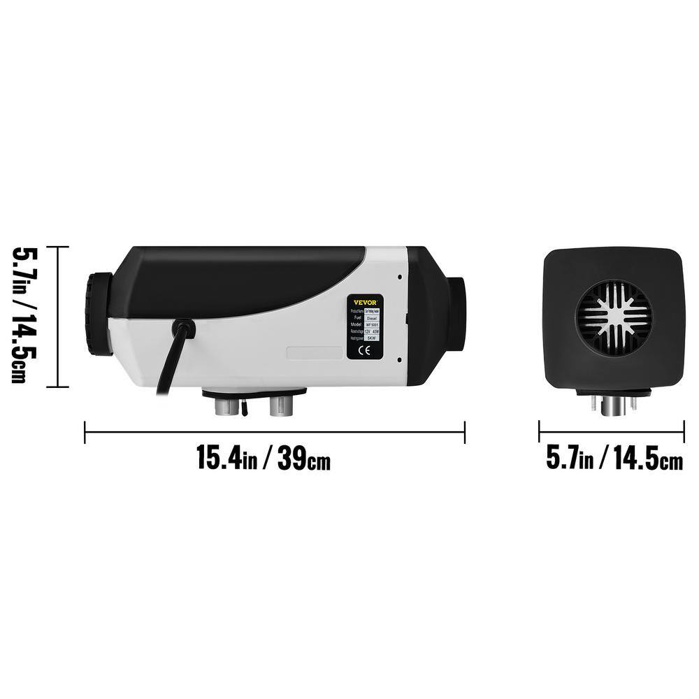 VEVOR 17000 BTU Diesel Air Heater 5000Watt 12Volt Diesel Heater 26 Gal Tank Air Heater with LCD Monitor and Muffler