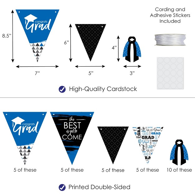 Big Dot Of Happiness 30 Piece Blue Graduation Party Pennant Triangle Banner