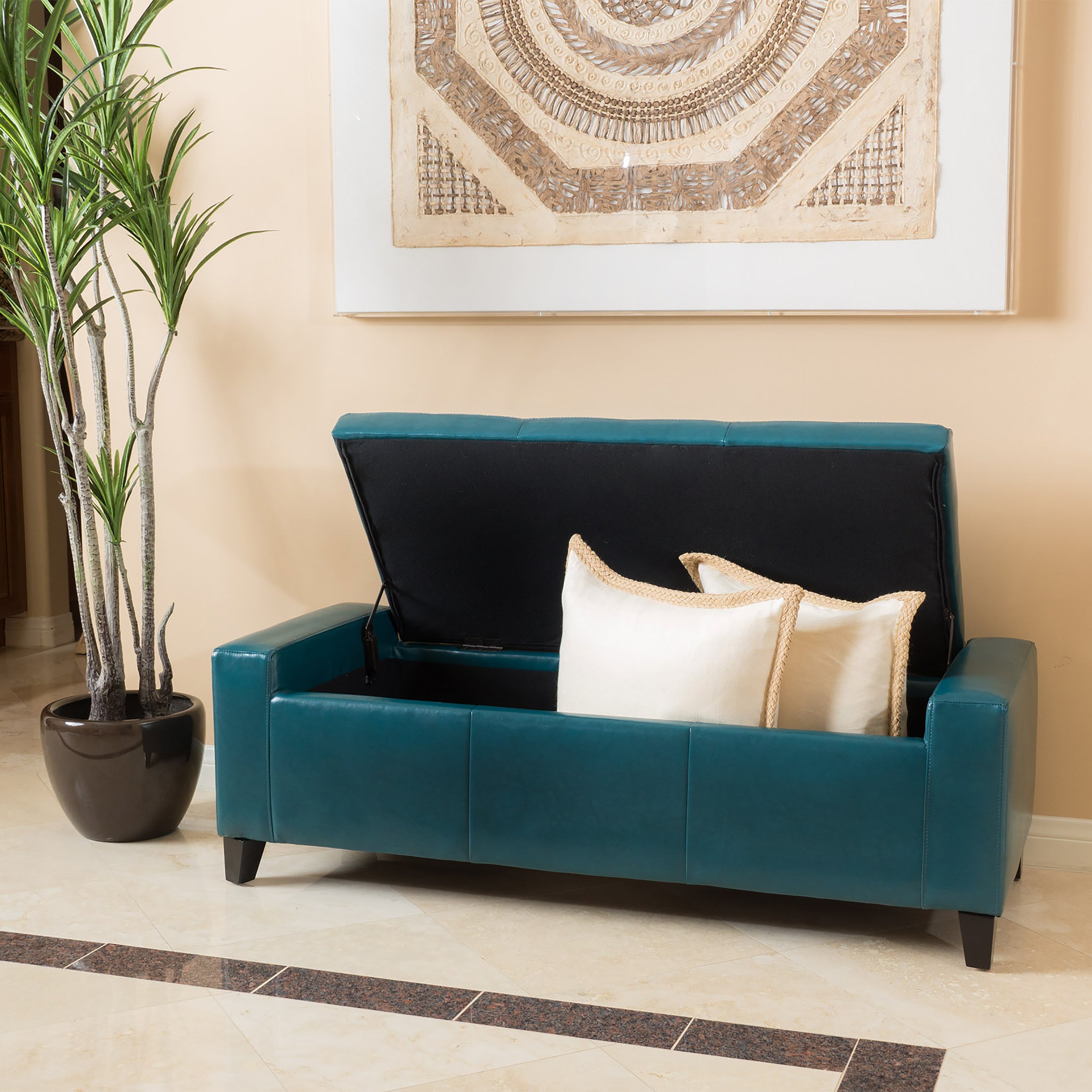 Robin Teal Leather Storage Ottoman Bench