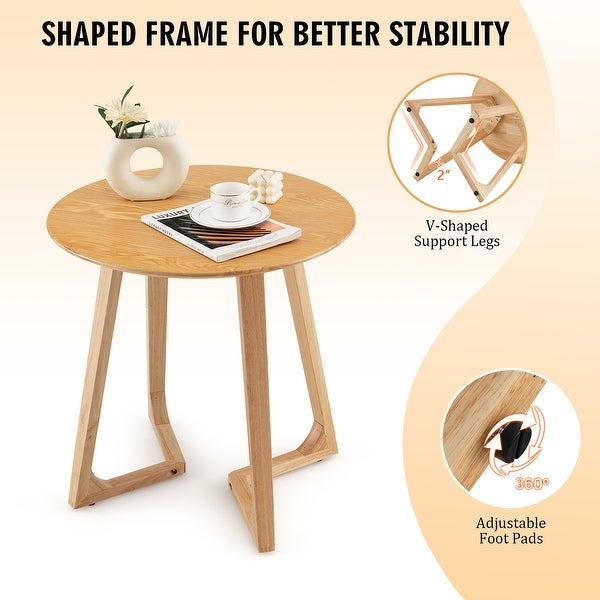 Costway 24'' Round Side Table Solid Rubber Wood End Table Beside - 24'' x 24'' x 24'' (L x W x H)