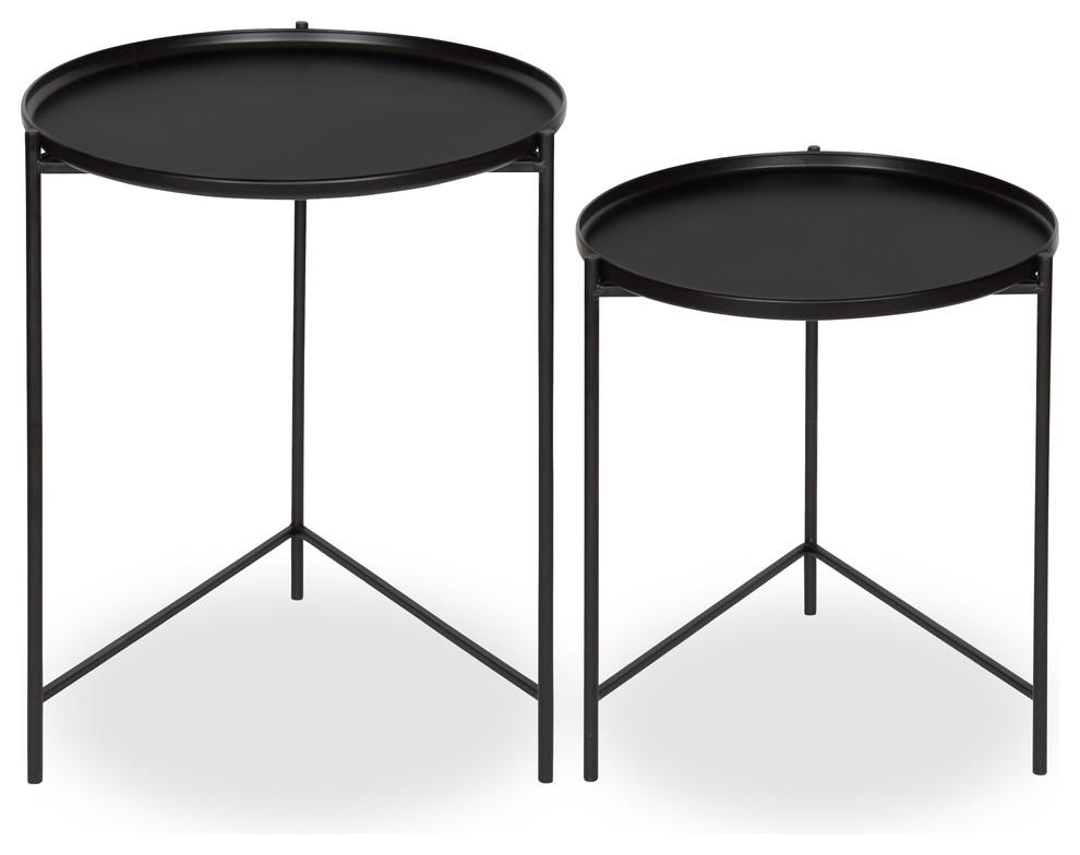 Kate and Laurel 2 Piece Ulani Nested Round Metal End Table Set  Black   Contemporary   Side Tables And End Tables   by Uniek Inc.  Houzz