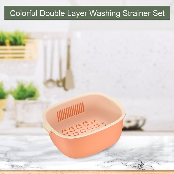 2PCS Kitchen Food Strainer Bowl Plastic Double Layered Drain Basket - 22.7 x 18 x 9.5 cm