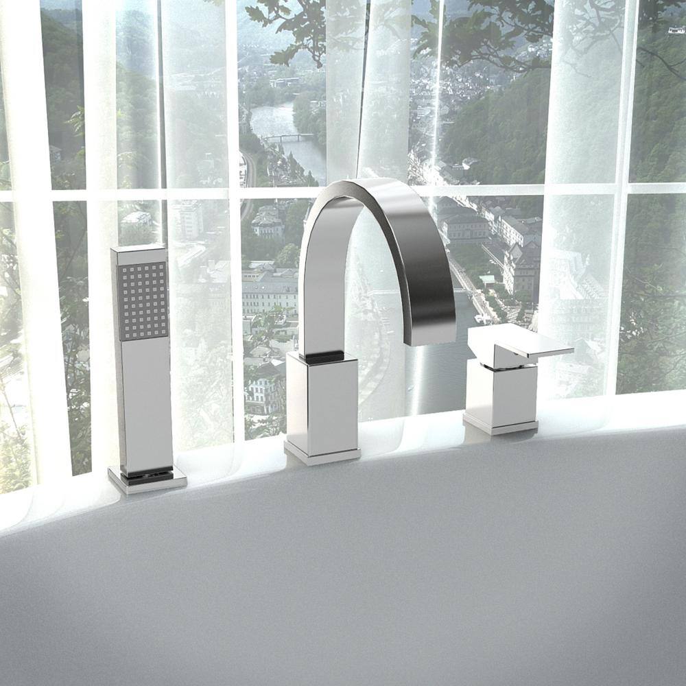 ANZZI Nite Series Single-Handle Deck-Mount Roman Tub Faucet with Handheld Sprayer in Polished Chrome FR-AZ473