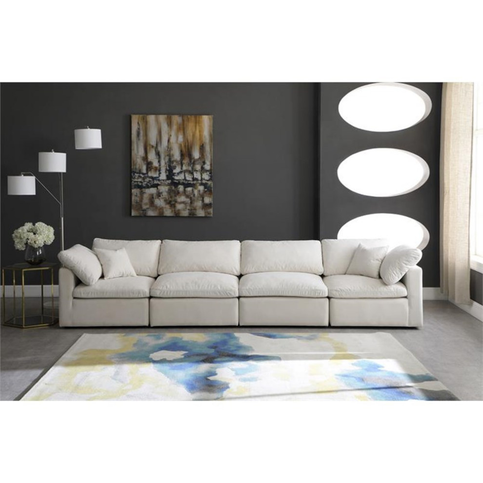 Pemberly Row Modern / Contemporary Standard Cream Velvet Modular Sofa   Transitional   Sectional Sofas   by Homesquare  Houzz