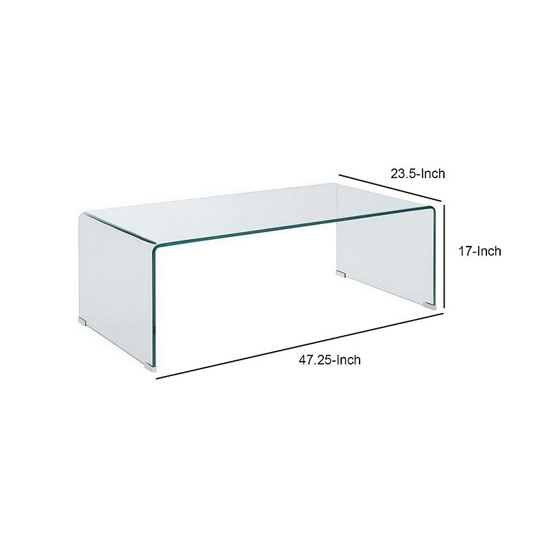 Contemporary Style Minimal Clear Glass Coffee Table， Clear