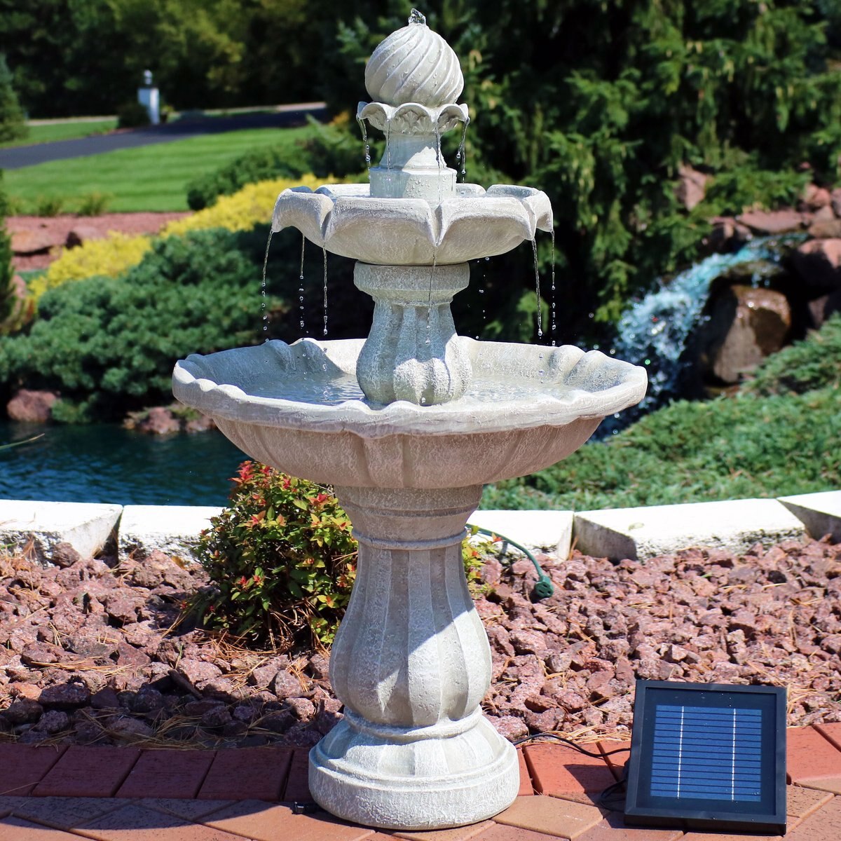 Sunnydaze Decor 2-Tier Solar Outdoor Water Fountain