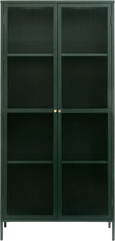 Bronco Green Metal and Glass 75 Tall Display Cabinet