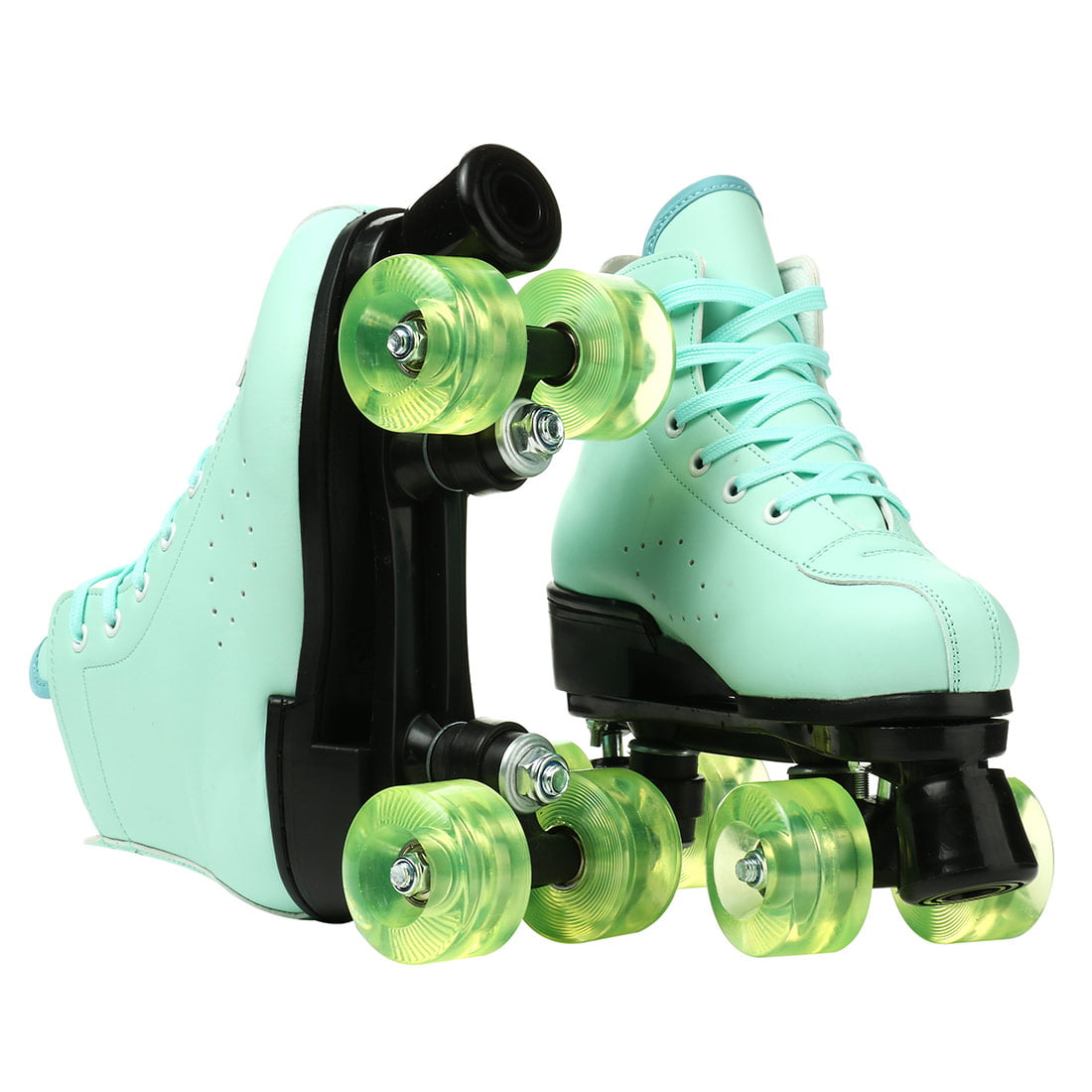 Classic Roller Skates for Women Cozy High-top Skates Indoor Outdoor Beginner Solid Color Roller Skates Shiny Wheels Skates， Green， 7