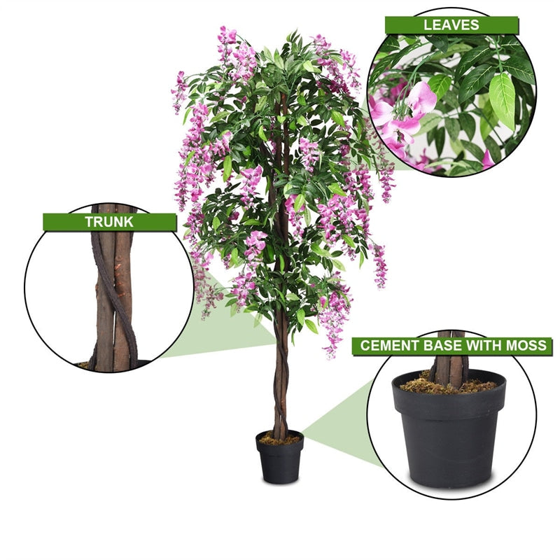 6FT Artificial Ficus Tree Fake Wisteria Tree Faux Plant for Indoor Outdoor Office Living Room D¨¦cor