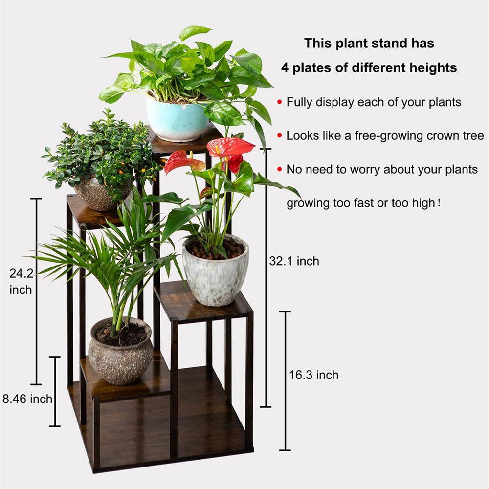 Dyiom 32.1 in. Tall IndoorOutdoor Dark Brown Bamboo Wood Plant Stand (3-Tiered) B091Z2S6XP