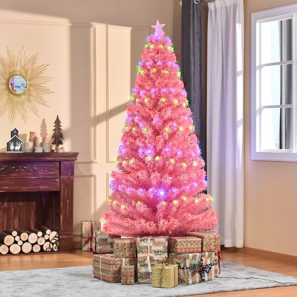 HOMCOM 7 ft. Prelit Christmas Tree with Stand，LED Christmas Tree with Lights