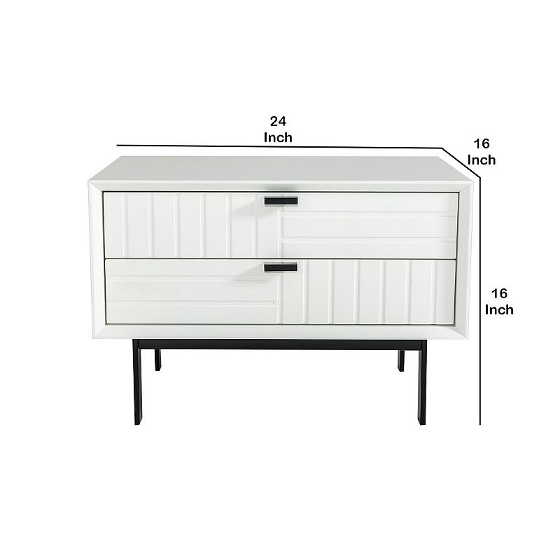 2 Drawers Wooden Nightstand with Metal Bar Pulls， White and Black