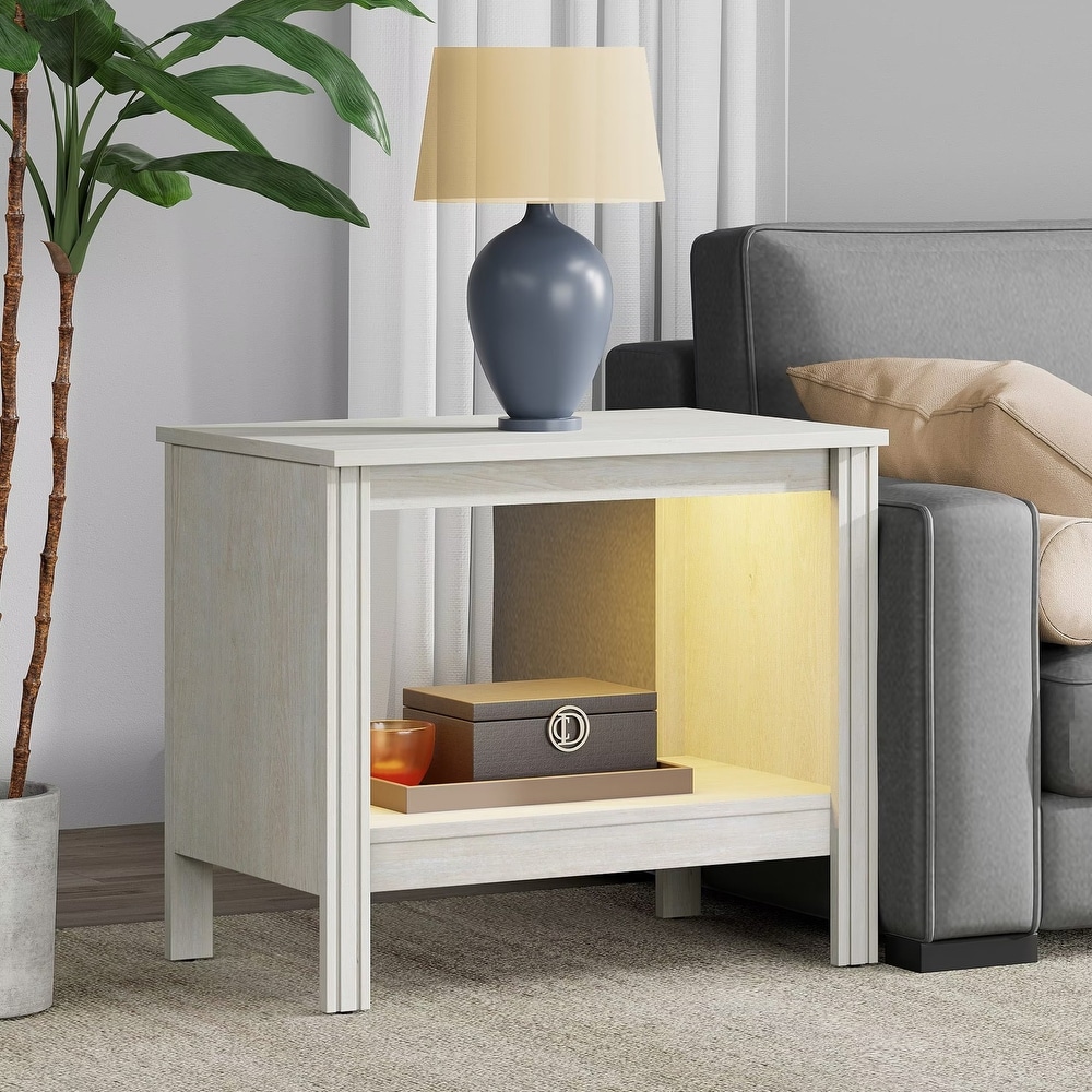 Classic End Table Nightstand  Side Table with Storage Shelf (Set of 2)