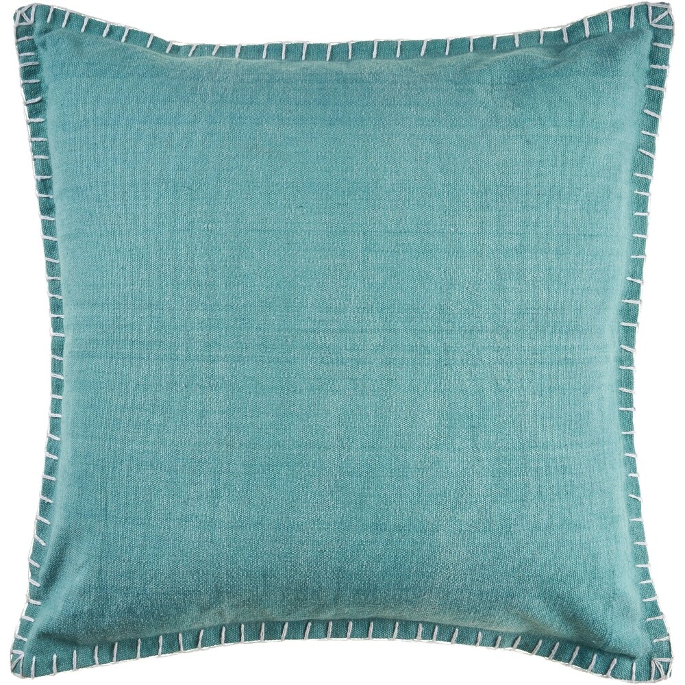 LR Home Gray Barn Piper Down Teal Throw Pillow with Embroidered Edges