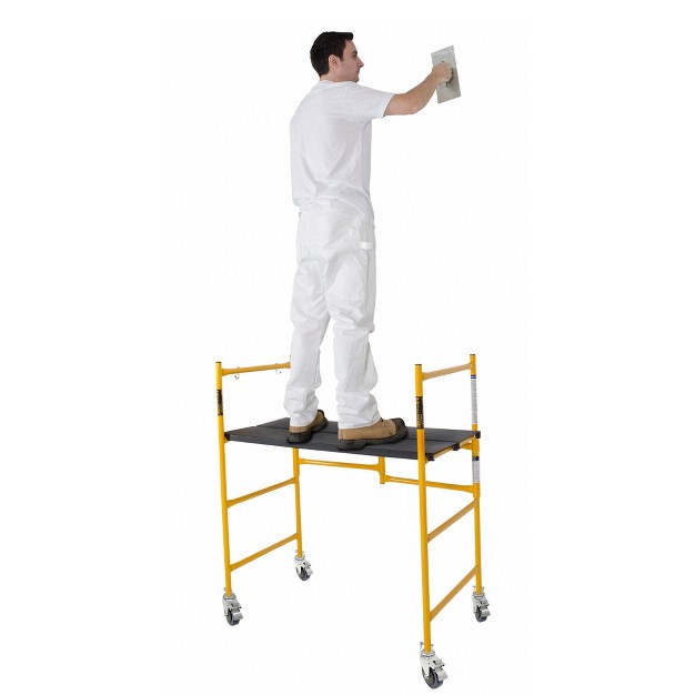 Metaltech 4 Foot High Portable Adjustable Platform Basic Mini Mobile Scaffolding Ladder With Locking Wheels