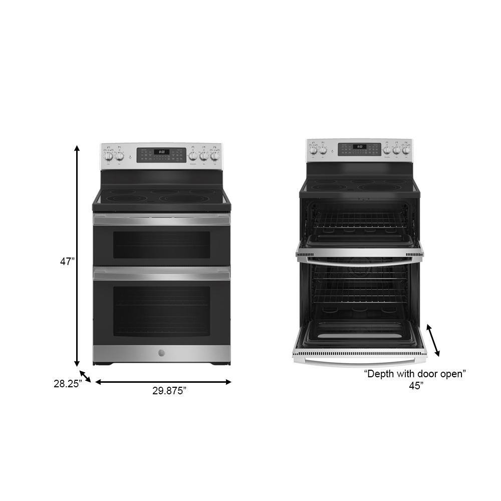 GE 30 in. 6.6 cu. ft. Freestanding Double Oven Electric Range in Stainless Steel with Convection and Air Fry JBS86SPSS