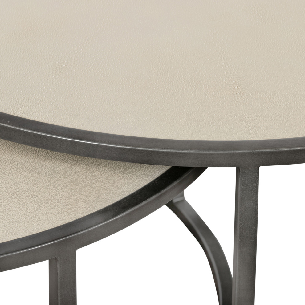 Hollywood Modern Shagreen Nesting Coffee Tables Brushed Gunmetal   Transitional   Coffee Table Sets   by Four Hands  Houzz