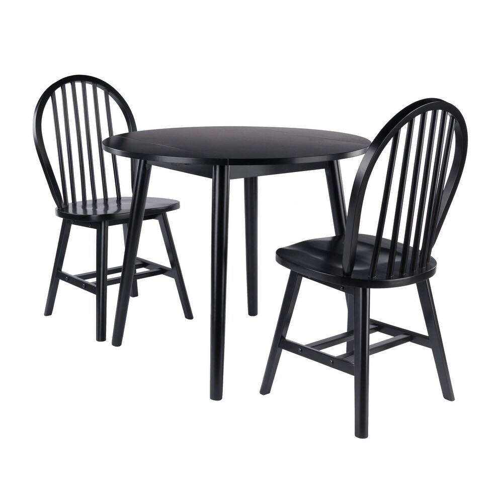 Moreno 3 Pc Drop Leaf Dining Table with Windsor Chairs  Black