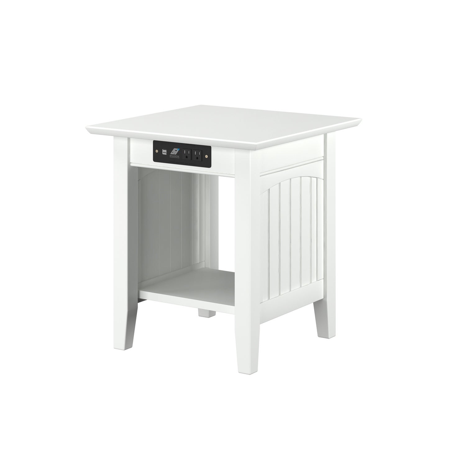 Nantucket Solid Wood End Table with Built-In Charging Station in White