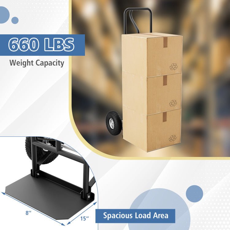 Heavy-Duty 660 lbs Folding P-Handle Hand Truck For Warehouse Garage