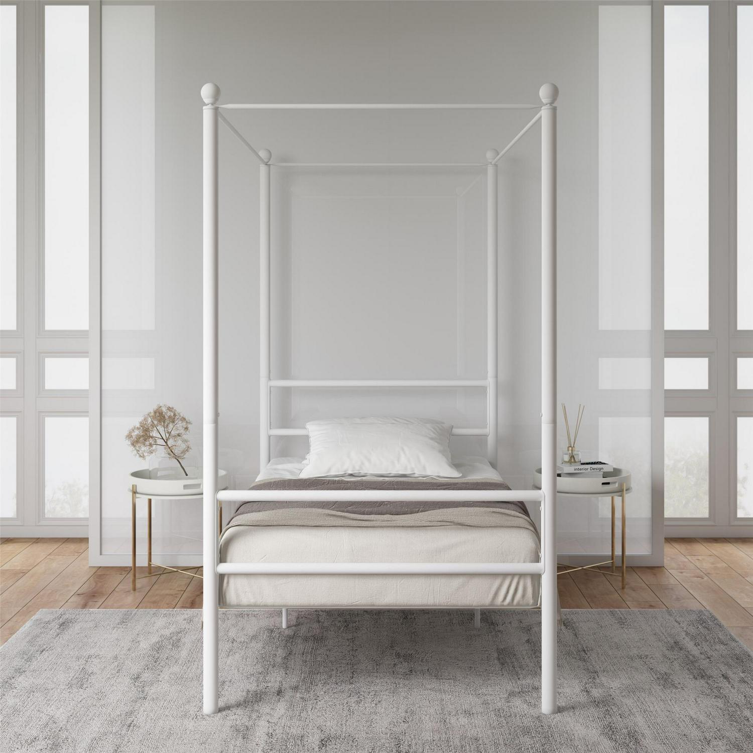 Mainstays Metal Canopy Bed， Off White