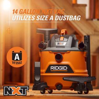 RIDGID 14 Gallon 6.0 Peak HP NXT WetDry Shop Vacuum with Fine Dust Filter Dust Bags Locking Hose and Accessories HD1400A