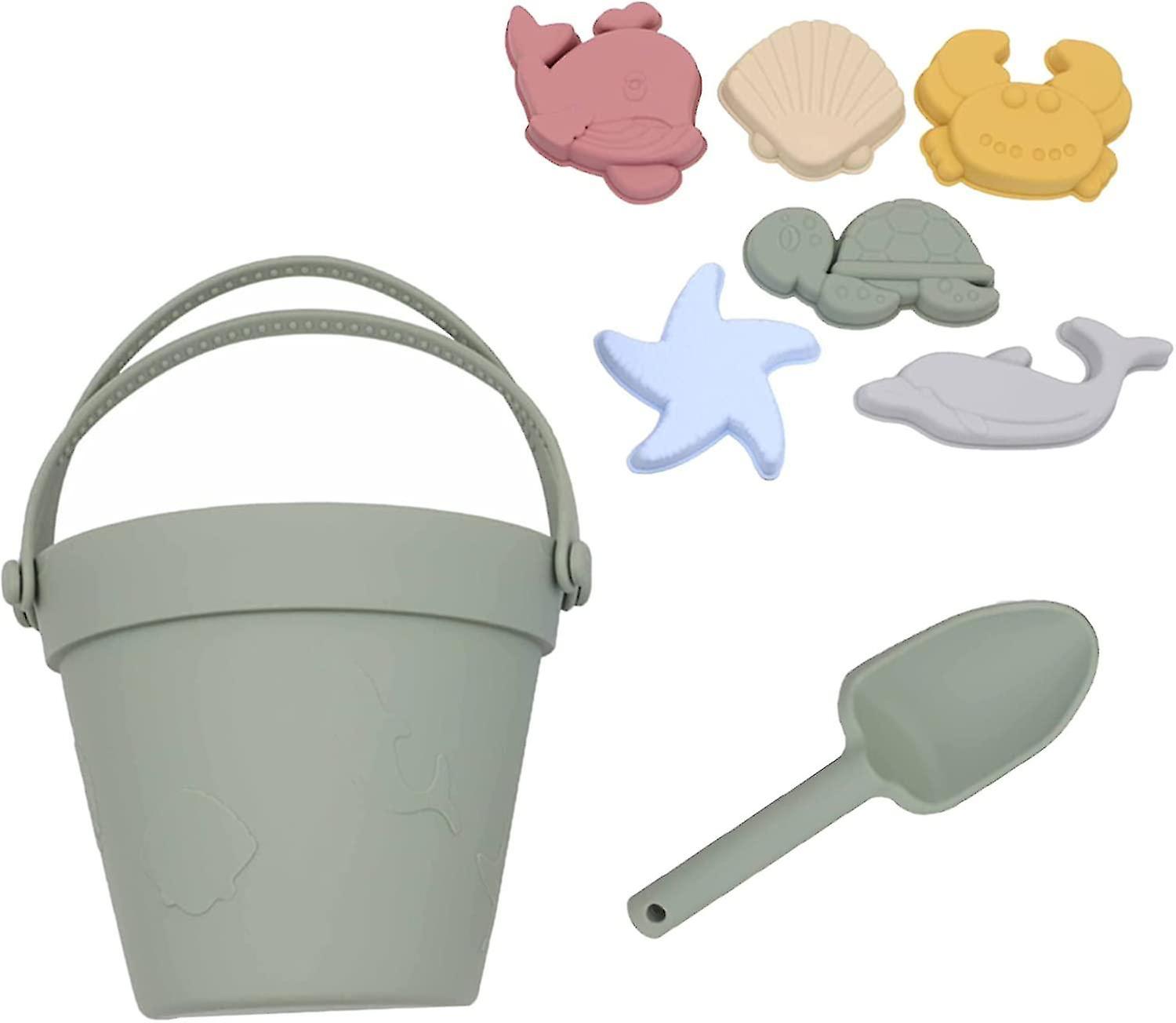 8 Pcs Beach Toys Kit， Silicone Sand Toy With Sand Bucket Shovel Sand Molds， Beach Games For Indoor O