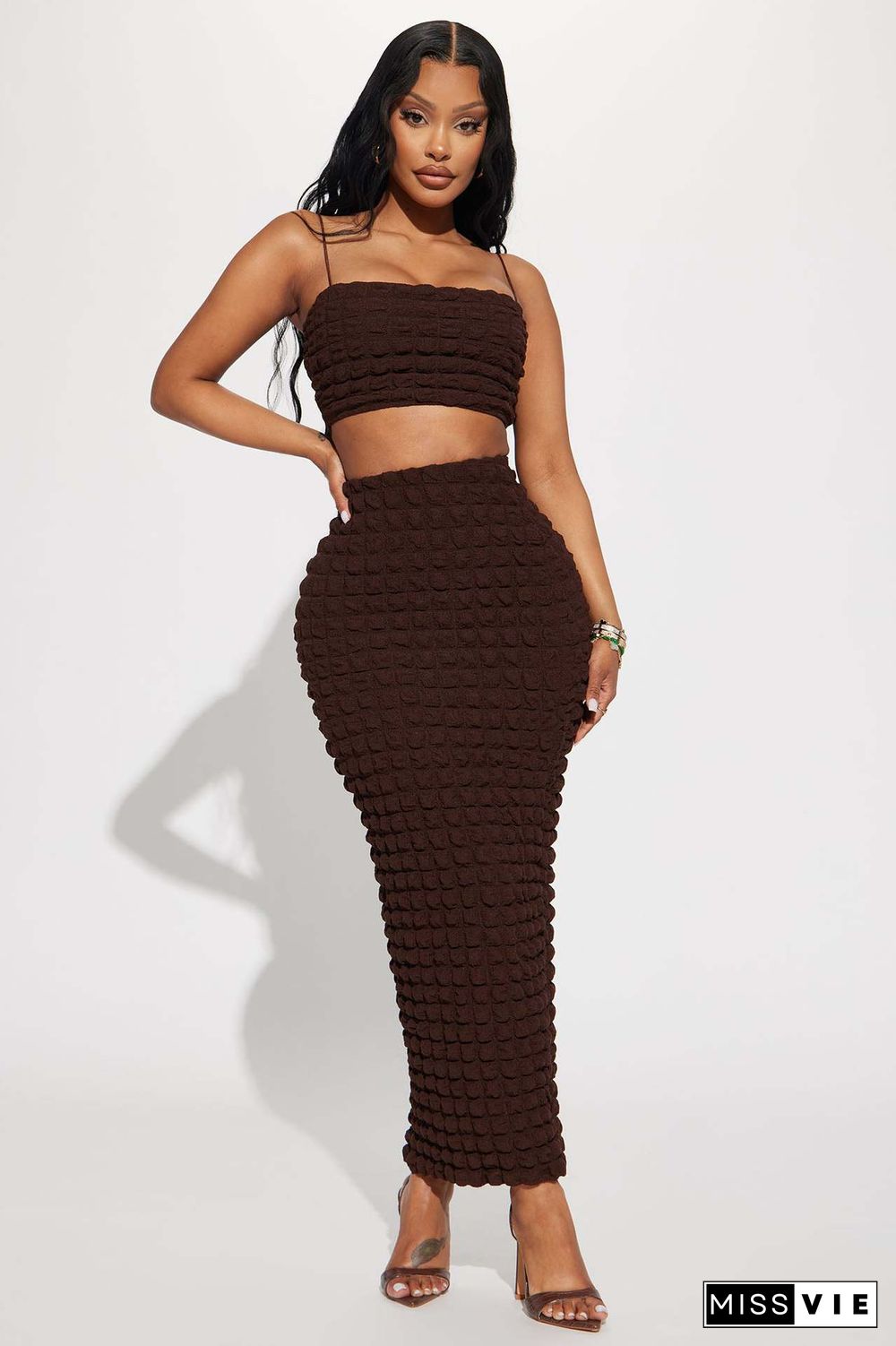 Spaghetti Strap Crop Tops Maxi Skirt Two Piece Set