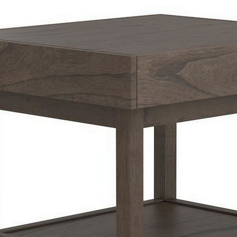 Rectangular Wooden Top End Table with 1 Hidden Drawer， Taupe Gray