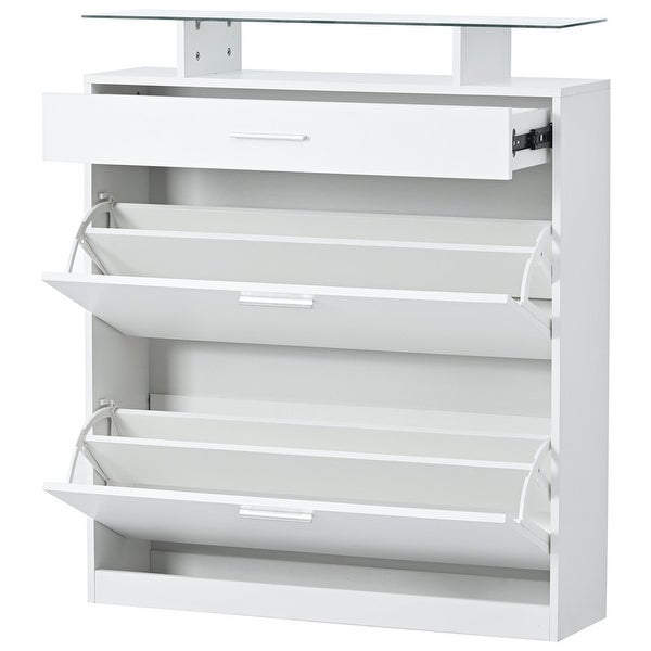 Glass Top Shoes Storage Cabinets with 2 Flip Drawers - - 37770046