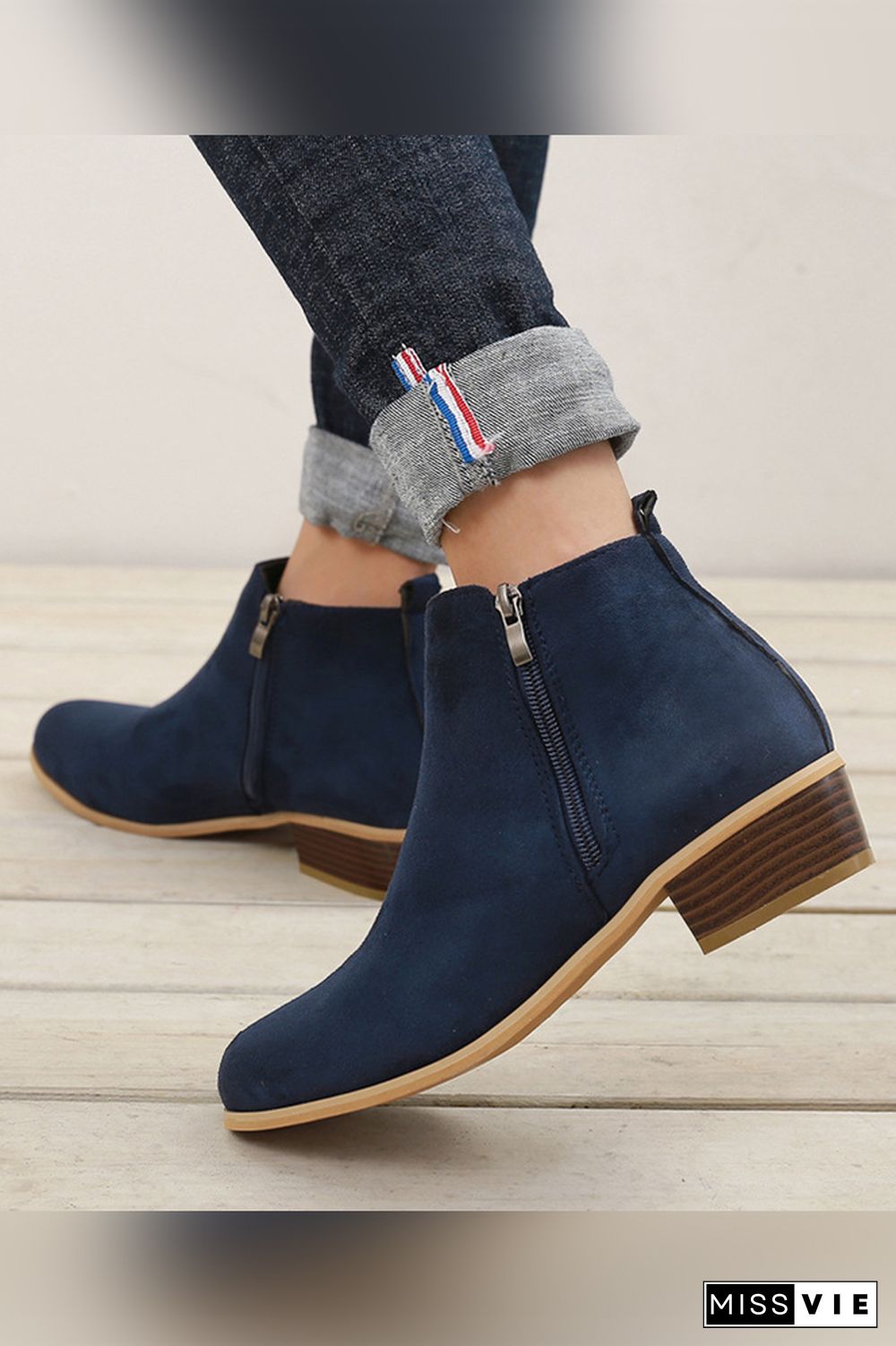 Side Zipper Short Heel Ankle Boots