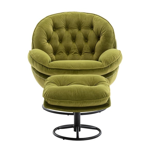 Modern Velvet Accent chair Upholstered Tufted Chair with Ottoman Footrest