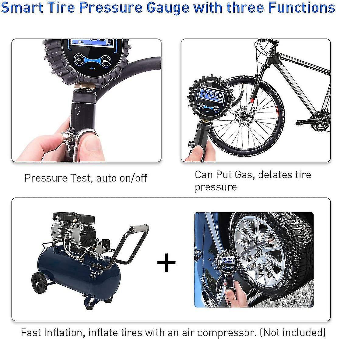 Digital Tire Gauge 250 Psi， Highly Digital Tire Pressure Gauge With Inflation Gun