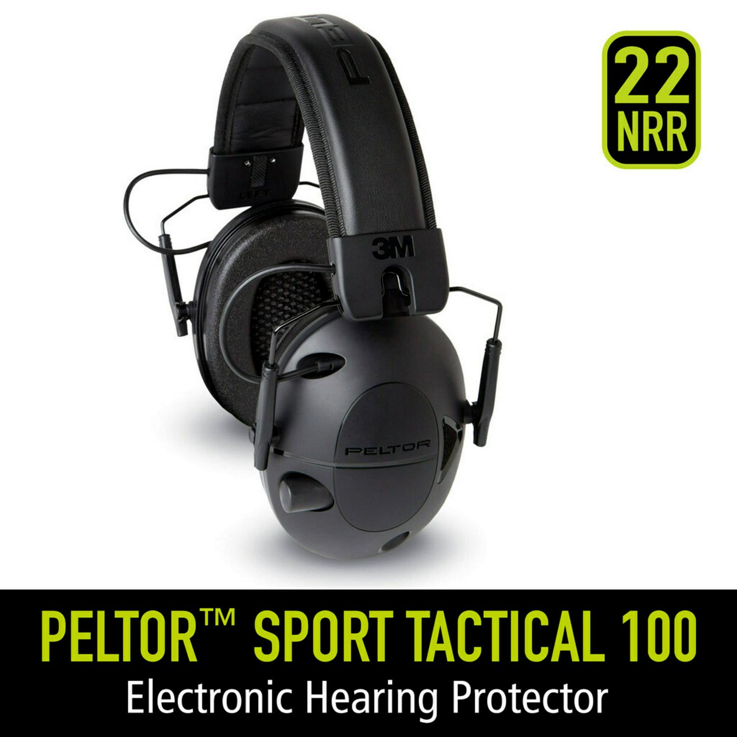 Peltor Sport Tactical 100 Electronic Hearing Protector Earmuff， NRR 22 dB， Black