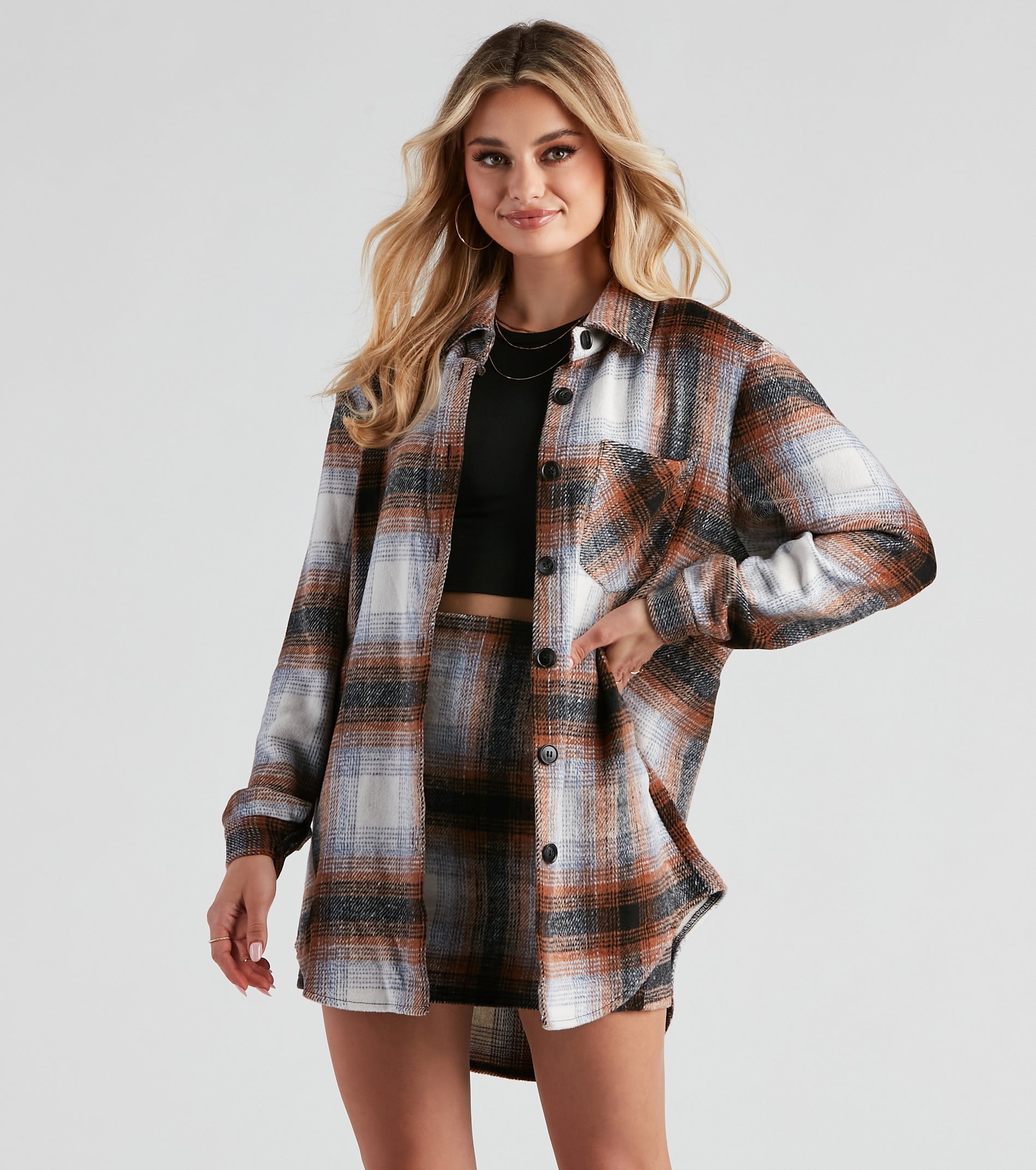 Preppy And Cute Long Plaid Shacket