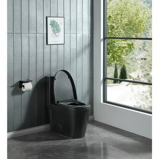 Abruzzo One-Piece Toilet 1.1 GPF1.6 GPF Dual Flush Elongated Toilet 1000 Gram MaP Flushing Score Toilet in Matt Black 23T01-MB