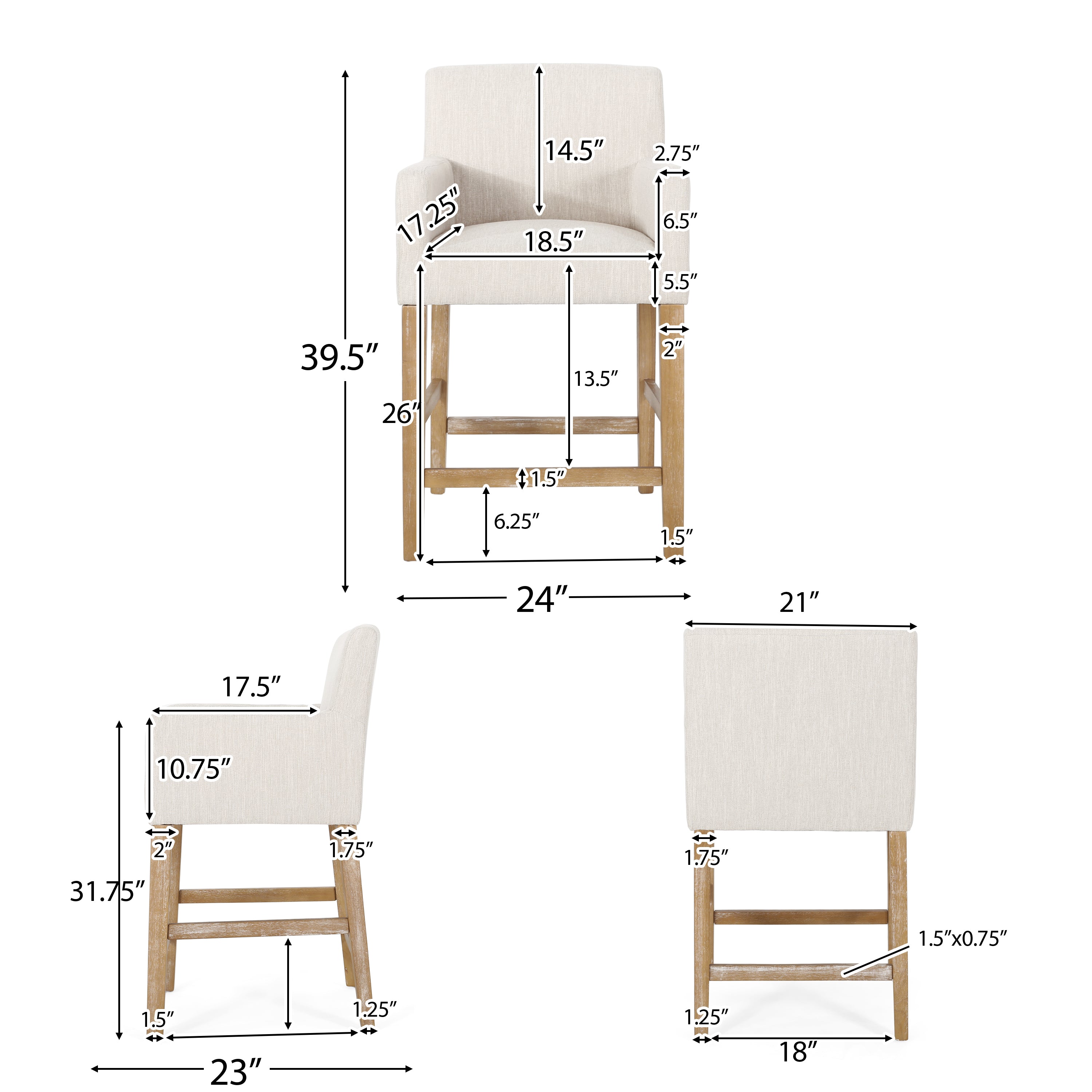 Chaparral Contemporary Fabric Upholstered Wood 26 inch Counter Stool