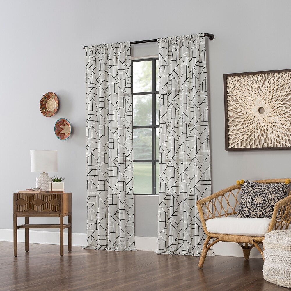 Archaeo Jigsaw Embroidery Linen Blend Curtain  Single Panel