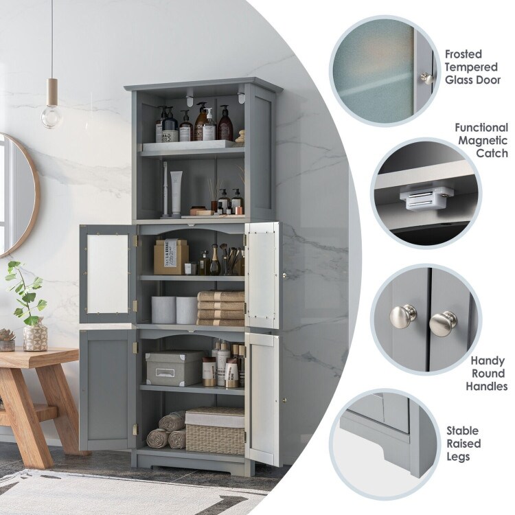 6 Tier Freestanding Bathroom Cabinet with 2 Open Compartments and Adjustable Shelves   23.5\