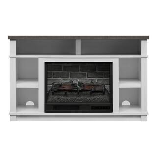 StyleWell Maynard 48 in. Freestanding Electric Fireplace TV Stand in White with Cappuccino Ash Grain Top HDFP48-56AE