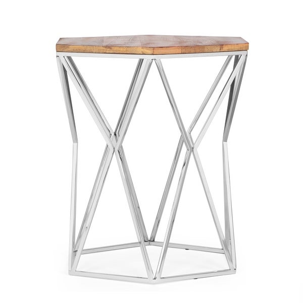 Cowger Mango Wood and Stainless Steel Handcrafted Side Table by Christopher Knight Home